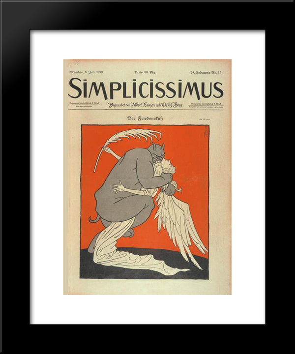 Simplicissimus, Kiss Of Peace 20x24 Black Modern Wood Framed Art Print Poster by Heine, Thomas Theodor