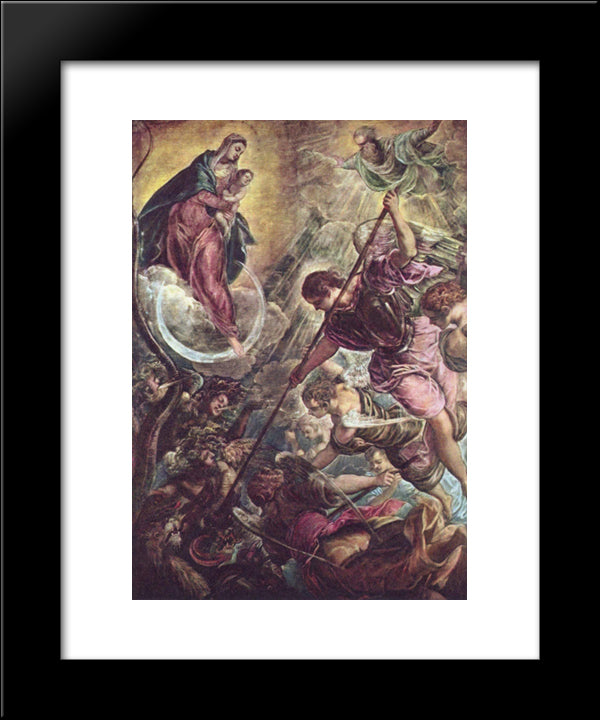 Battle Of The Archangel Michael And The Satan 20x24 Black Modern Wood Framed Art Print Poster by Tintoretto