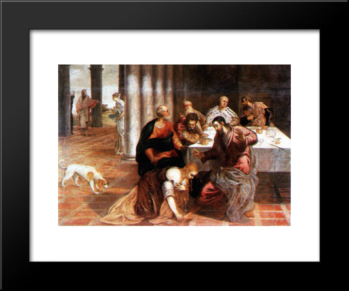 Christ In The House Of The Pharisee 20x24 Black Modern Wood Framed Art Print Poster by Tintoretto
