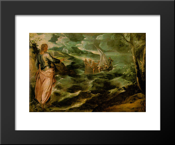 Christ On The Sea Of Galilee 20x24 Black Modern Wood Framed Art Print Poster by Tintoretto