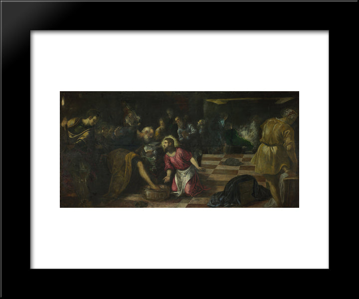 Christ Washing The Feet Of The Disciples 20x24 Black Modern Wood Framed Art Print Poster by Tintoretto