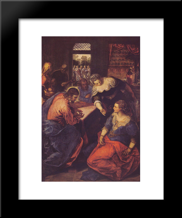 Christ With Mary And Martha 20x24 Black Modern Wood Framed Art Print Poster by Tintoretto