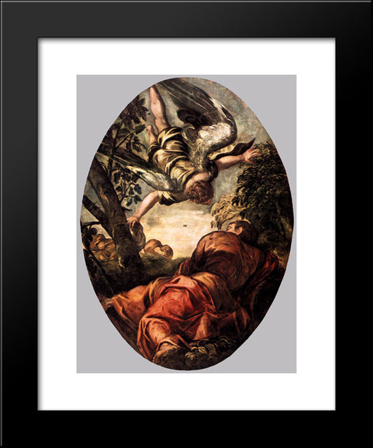 Elijah Fed By The Angel 20x24 Black Modern Wood Framed Art Print Poster by Tintoretto