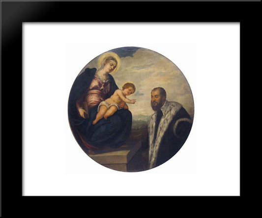 Madonna With Child And Donor Tintoretto 20x24 Black Modern Wood Framed Art Print Poster by Tintoretto