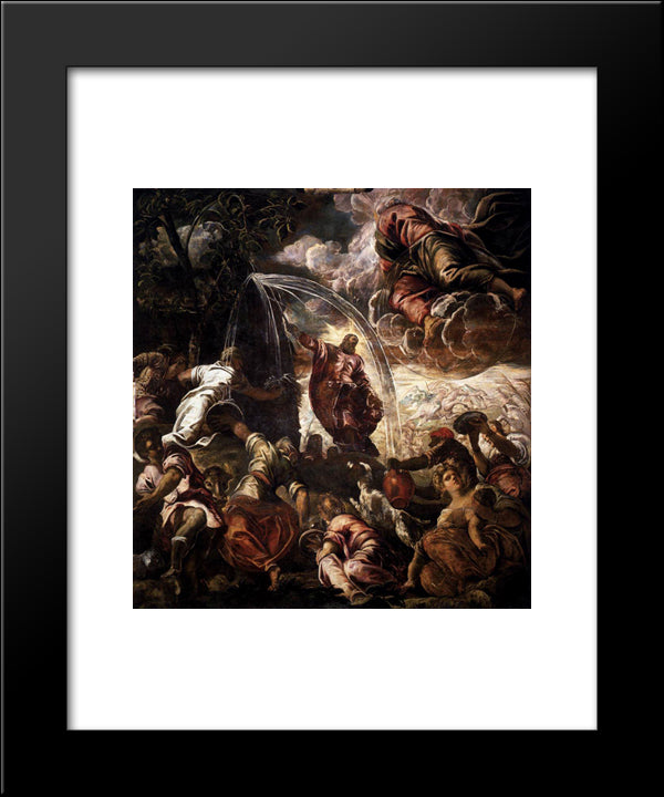 Moses Drawing Water From The Rock 20x24 Black Modern Wood Framed Art Print Poster by Tintoretto