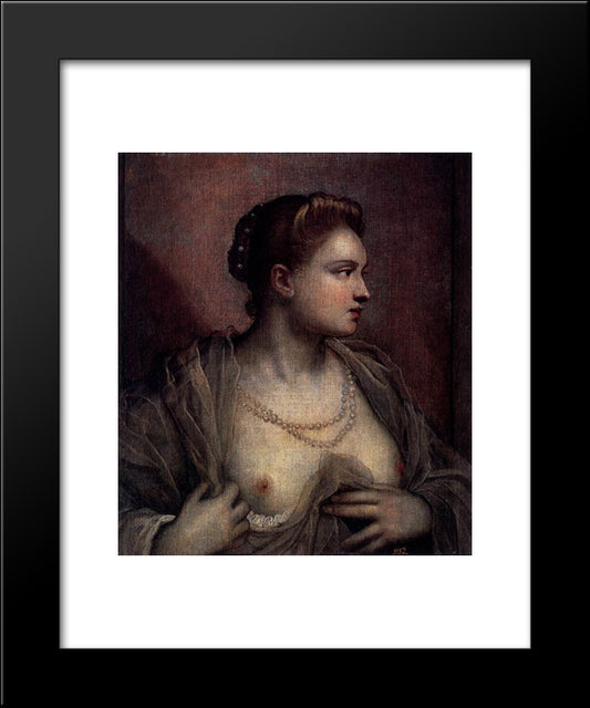 Portrait Of A Woman Revealing Her Breasts 20x24 Black Modern Wood Framed Art Print Poster by Tintoretto