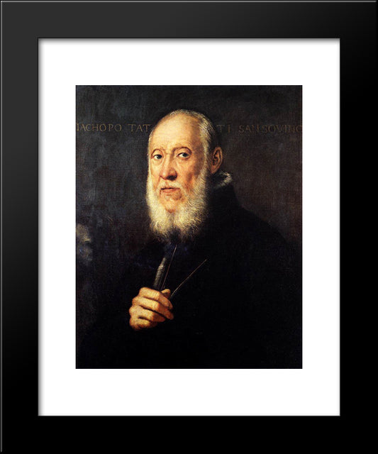 Portrait Of Jacopo Sansovino 20x24 Black Modern Wood Framed Art Print Poster by Tintoretto