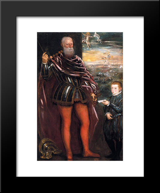 Portrait Of Sebastiano Venier With A Page 20x24 Black Modern Wood Framed Art Print Poster by Tintoretto