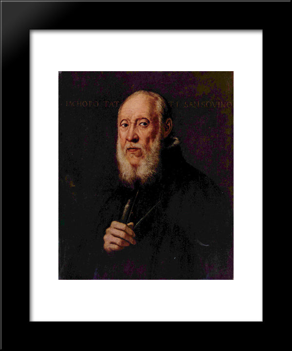 Portrait Of The Sculptor Jacopo Sansovino 20x24 Black Modern Wood Framed Art Print Poster by Tintoretto