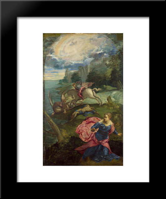 Saint George And The Dragon 20x24 Black Modern Wood Framed Art Print Poster by Tintoretto