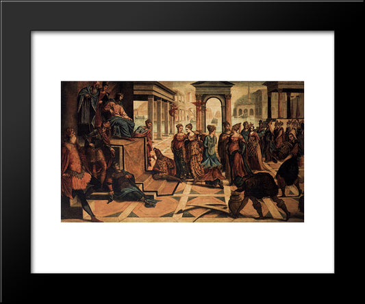 Solomon And The Queen Of Sheba 20x24 Black Modern Wood Framed Art Print Poster by Tintoretto