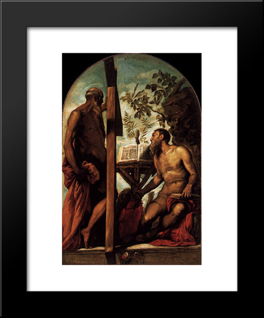 St Jerome And St Andrew 20x24 Black Modern Wood Framed Art Print Poster by Tintoretto