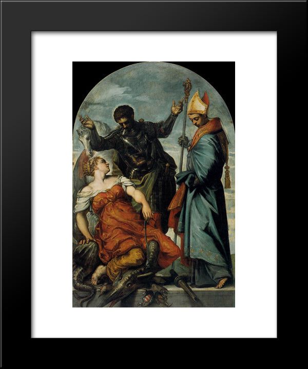 St Louis, St George, And The Princess 20x24 Black Modern Wood Framed Art Print Poster by Tintoretto