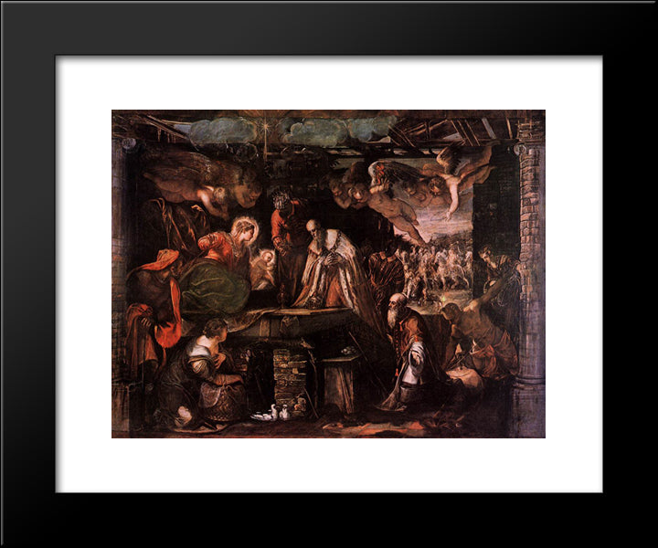 The Adoration Of The Magi 20x24 Black Modern Wood Framed Art Print Poster by Tintoretto