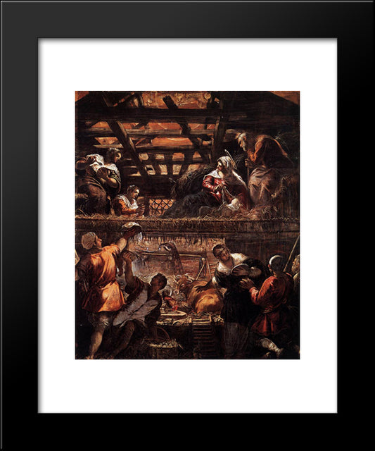 The Adoration Of The Shepherds 20x24 Black Modern Wood Framed Art Print Poster by Tintoretto