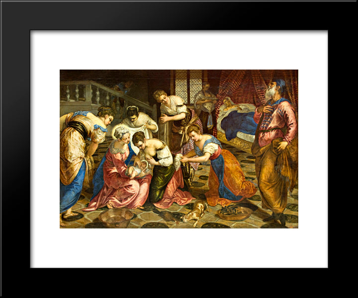 The Birth Of John The Baptist 20x24 Black Modern Wood Framed Art Print Poster by Tintoretto