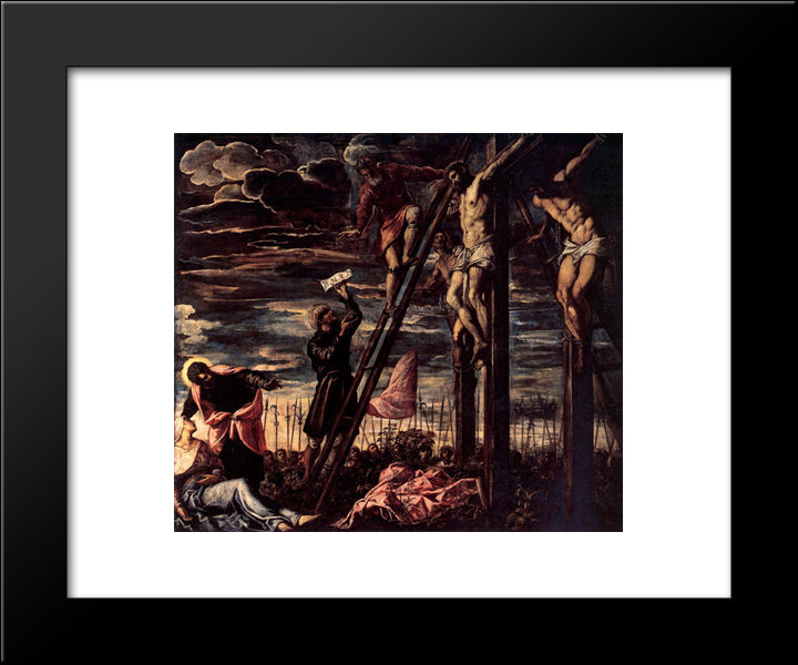 The Crucifixion Of Christ 20x24 Black Modern Wood Framed Art Print Poster by Tintoretto