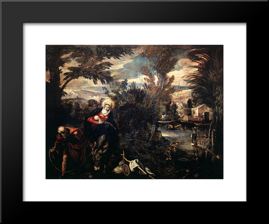 The Flight Into Egypt 20x24 Black Modern Wood Framed Art Print Poster by Tintoretto