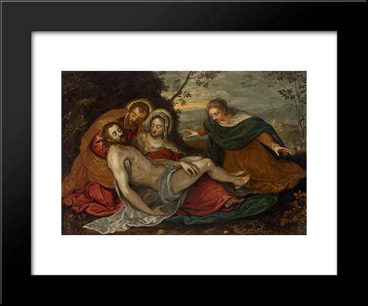 The Lamentation Over The Dead Christ (Pieta) 20x24 Black Modern Wood Framed Art Print Poster by Tintoretto