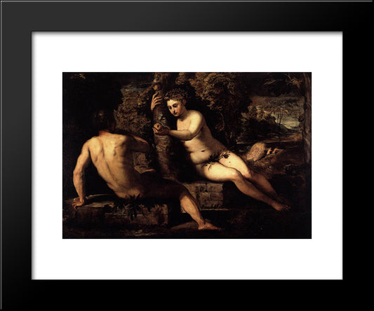 The Temptation Of Adam 20x24 Black Modern Wood Framed Art Print Poster by Tintoretto