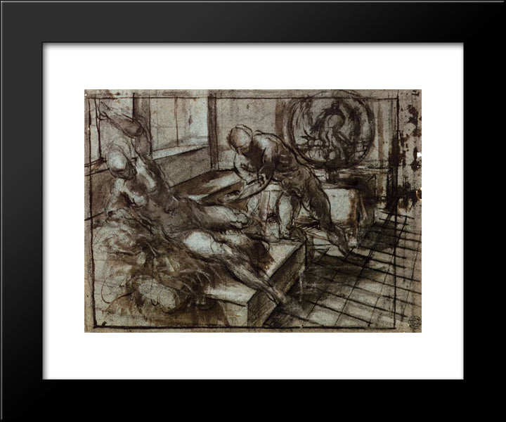 Venus, Mars, And Vulcan 20x24 Black Modern Wood Framed Art Print Poster by Tintoretto