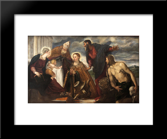 Virgin And Child With Saint Catherine, Saint Augustine, Saint Marc And Saint John The Baptist 20x24 Black Modern Wood Framed Art Print Poster by Tintoretto
