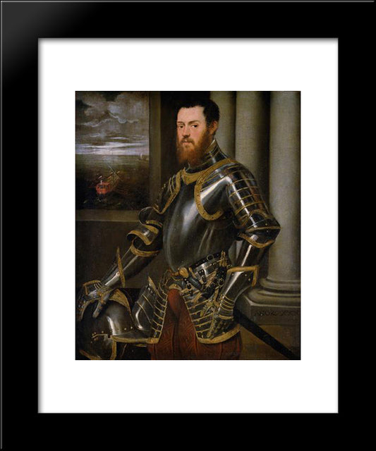 Young Man In A Gold Decorated Suit Of Armour 20x24 Black Modern Wood Framed Art Print Poster by Tintoretto