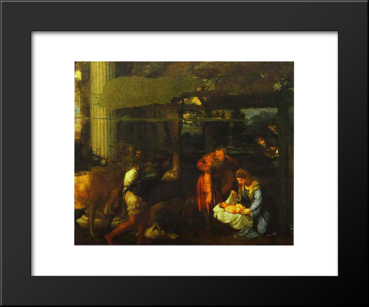 Adoration Of The Shepherds 20x24 Black Modern Wood Framed Art Print Poster by Titian