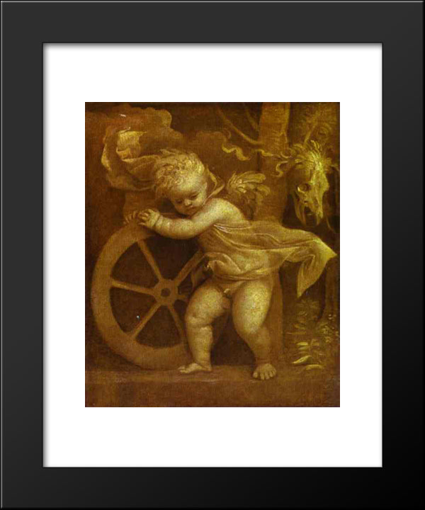 Cupid With The Wheel Of Fortune 20x24 Black Modern Wood Framed Art Print Poster by Titian