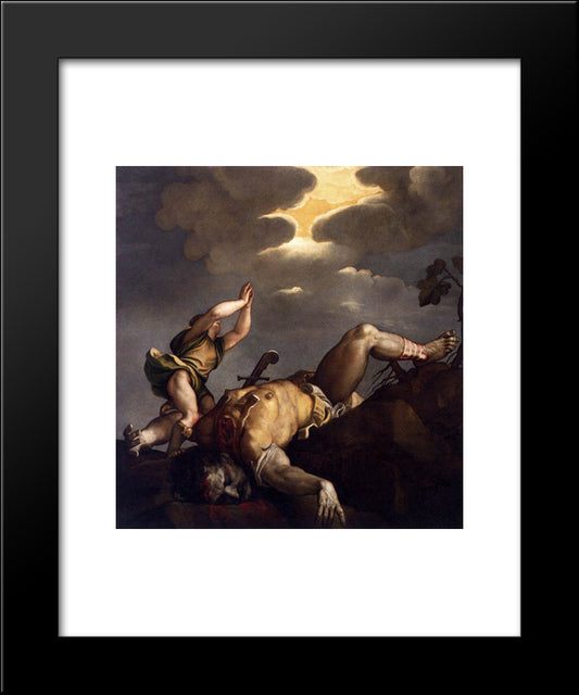 David And Goliath 20x24 Black Modern Wood Framed Art Print Poster by Titian