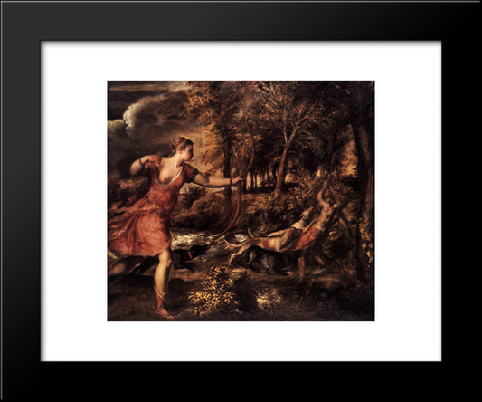 Death Of Actaeon 20x24 Black Modern Wood Framed Art Print Poster by Titian