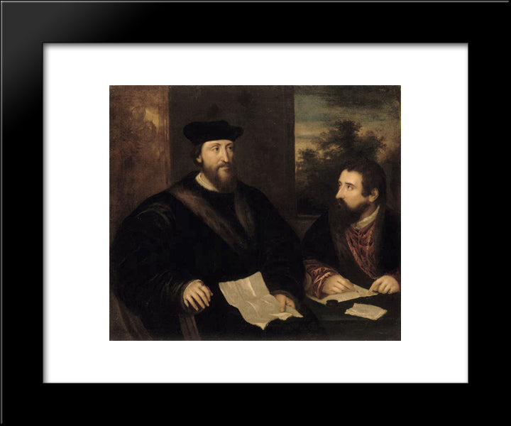 French Cardinal Georges D`Armagnac And His Secretary G. Philandrier 20x24 Black Modern Wood Framed Art Print Poster by Titian