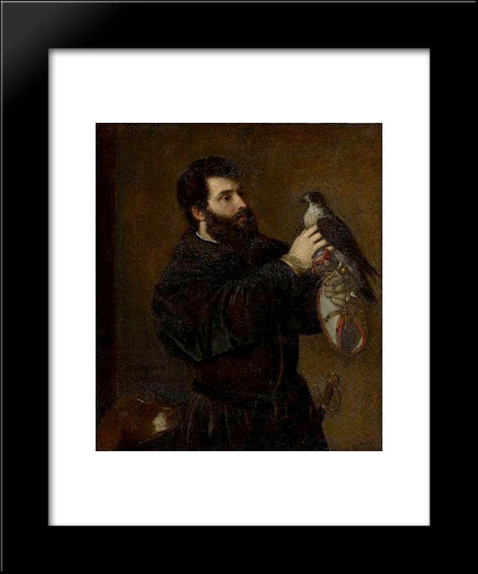 Giorgio Cornaro With A Falcon 20x24 Black Modern Wood Framed Art Print Poster by Titian