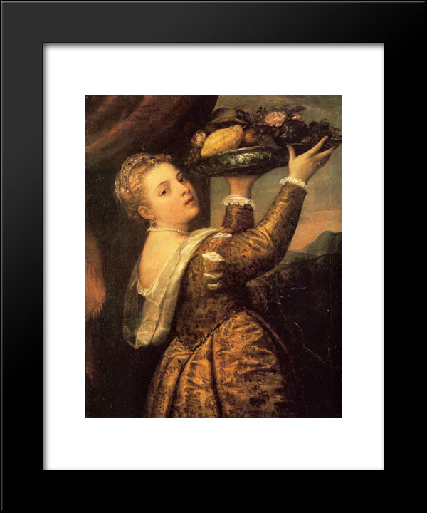 Girl With A Basket Of Fruits (Lavinia) 20x24 Black Modern Wood Framed Art Print Poster by Titian