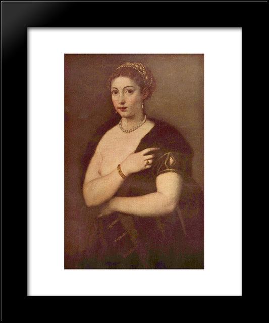 Girls In Furs (Portrait Of A Woman) 20x24 Black Modern Wood Framed Art Print Poster by Titian