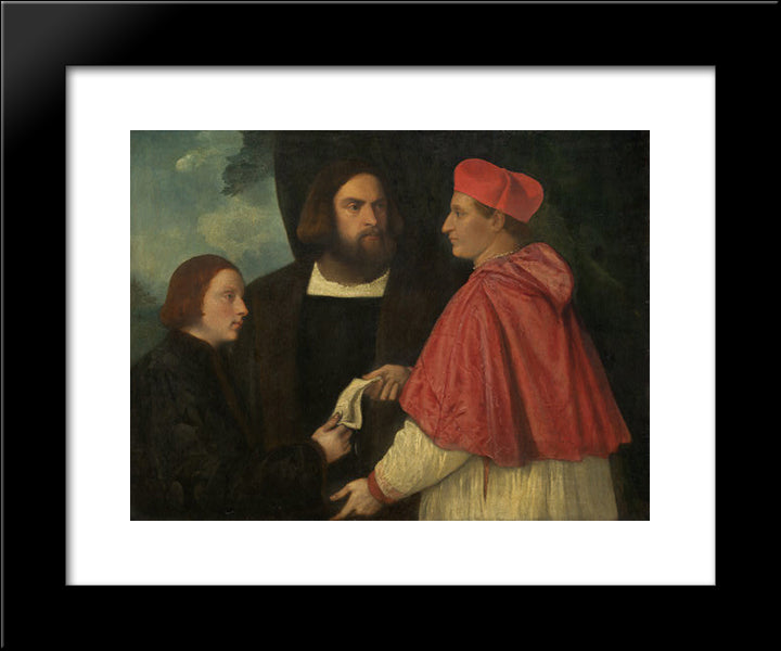 Girolamo And Cardinal Marco Corner Investing Marco, Abbot Of Carrara, With His Benefice 20x24 Black Modern Wood Framed Art Print Poster by Titian