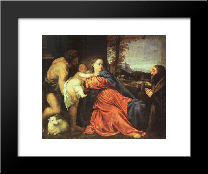 Holy Family And Donor 20x24 Black Modern Wood Framed Art Print Poster by Titian