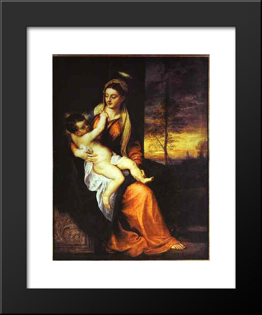 Madonna And Child In An Evening Landscape 20x24 Black Modern Wood Framed Art Print Poster by Titian