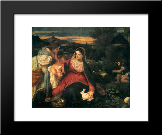 Madonna And Child With St. Catherine And A Rabbit 20x24 Black Modern Wood Framed Art Print Poster by Titian