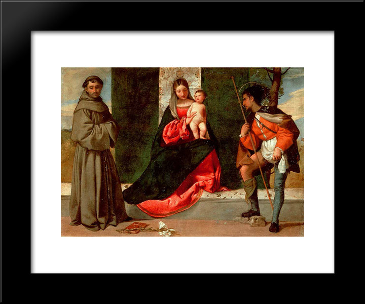 Madonna And Child With Sts Anthony Of Padua And Roch 20x24 Black Modern Wood Framed Art Print Poster by Titian