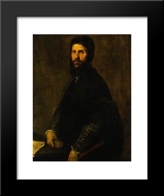 Man Holding A Flute 20x24 Black Modern Wood Framed Art Print Poster by Titian