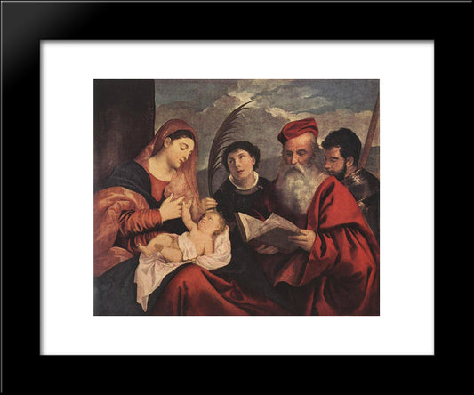 Mary With The Child And Saints 20x24 Black Modern Wood Framed Art Print Poster by Titian