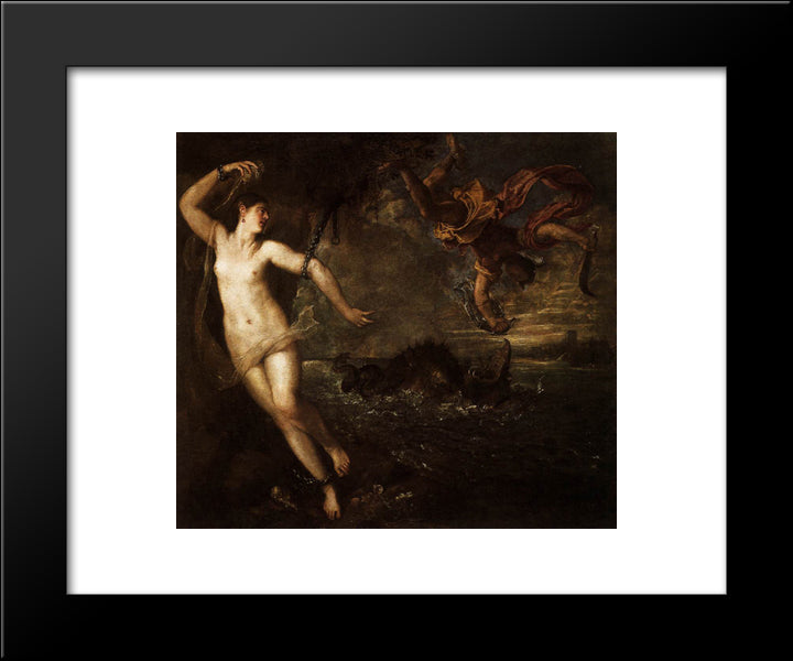 Perseus And Andromeda 20x24 Black Modern Wood Framed Art Print Poster by Titian