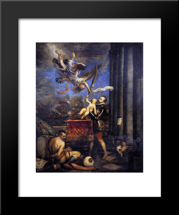 Philip Ii Offering Don Fernando To Victory 20x24 Black Modern Wood Framed Art Print Poster by Titian