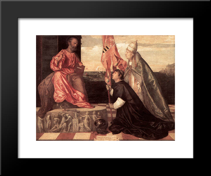 Pope Alexander Iv Presenting Jacopo Pesaro To St Peter 20x24 Black Modern Wood Framed Art Print Poster by Titian