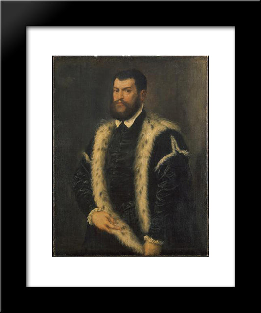 Portrait Of A Man With Ermine Coat 20x24 Black Modern Wood Framed Art Print Poster by Titian