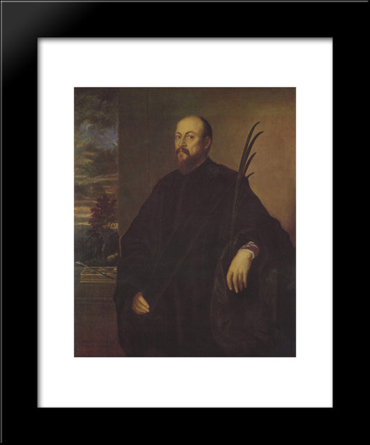 Portrait Of A Painter With A Palm Tree 20x24 Black Modern Wood Framed Art Print Poster by Titian