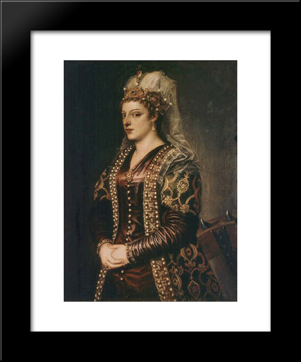 Portrait Of Caterina Cornaro (1454-1510) Wife Of King James Ii Of Cyprus, Dressed As St. Catherine 20x24 Black Modern Wood Framed Art Print Poster by Titian