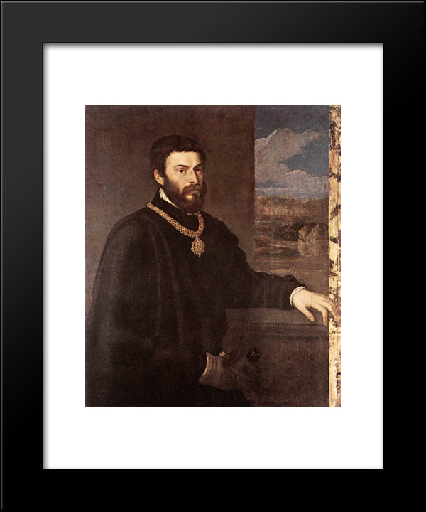 Portrait Of Count Antonio Porcia 20x24 Black Modern Wood Framed Art Print Poster by Titian