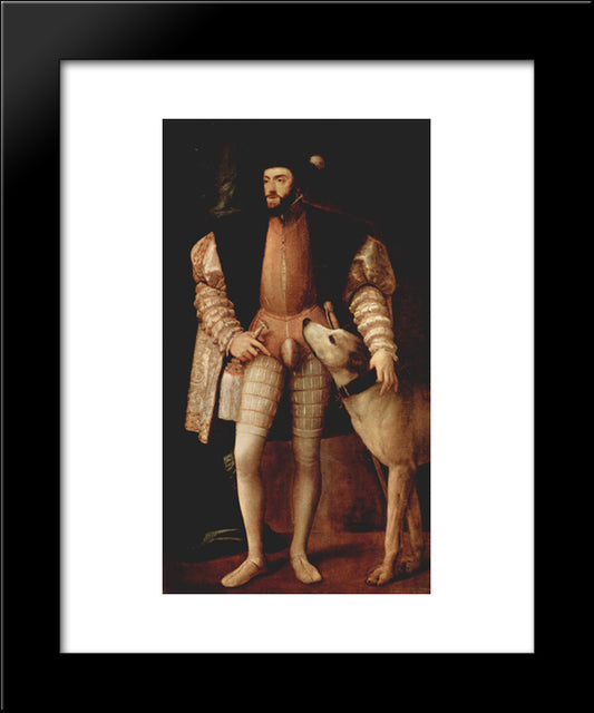 Portrait Of Emperor Charles V With Dog 20x24 Black Modern Wood Framed Art Print Poster by Titian